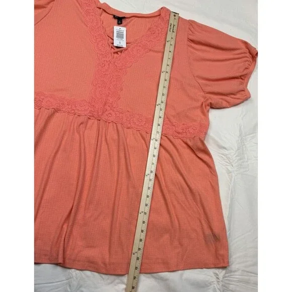 Torrid Lace Up Baby Doll Short Sleeve Top, Coral, NWT, 6X - Picture 9 of 11